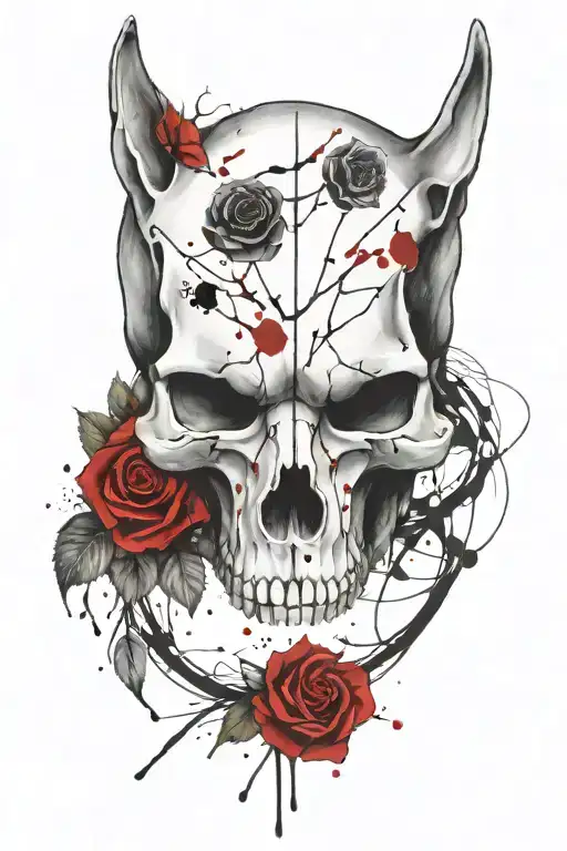 roses  wolf skull tattoo design idea