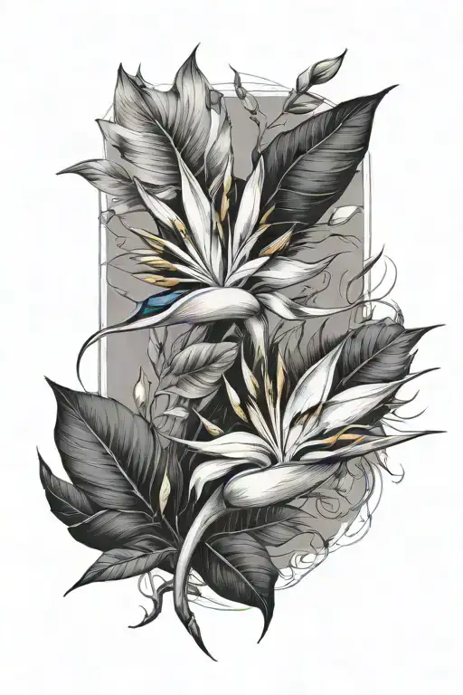 thorns vines  bird of paradise flower tattoo design idea