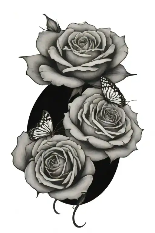 roses butterflys tattoo design idea