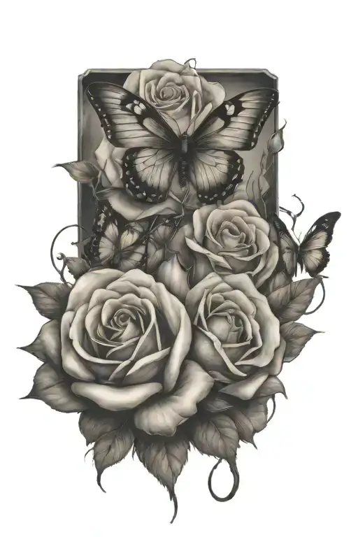 roses butterflys rats tattoo design idea