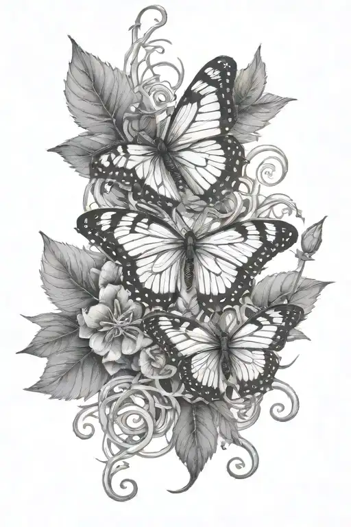thick vines with thorns growing up with a butterfly tattoo design idea