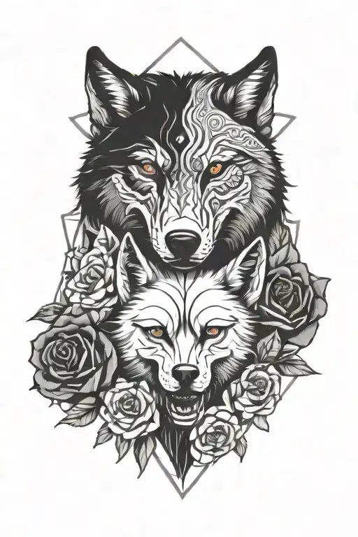 wolves  roses  skulls tattoo design idea