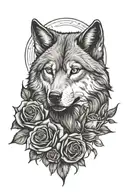 wolf and roses tattoo design idea