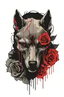 roses wolf skull tattoo design idea
