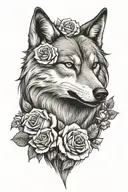 rabid wolf and roses tattoo design idea