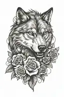 rabid wolf and roses tattoo design idea