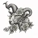 goat head with skulls and roses tattoo design idea