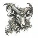 goat head with skulls and roses tattoo design idea