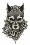 wolves skull with roses tattoo design idea