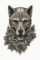 wolves skull with roses tattoo design idea