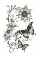 vines thorns growing up with a butterfly's and daisy flowers tattoo design idea