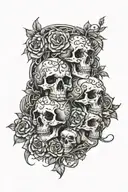 vines with thorns wrapping around skulls and flowers tattoo design idea