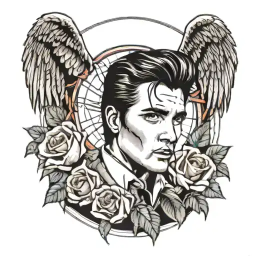 elvis presley with roses and dream catcher tattoo design idea