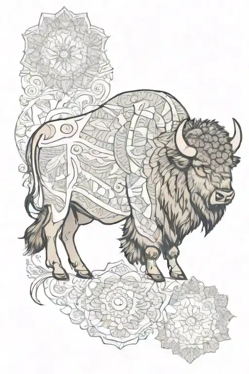 bison & mandala tattoo design idea