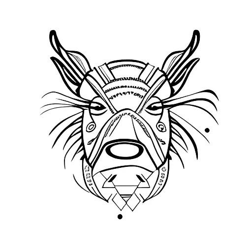 A minimalist tattoo of a boar surrounded by a lush forest landscape. tattoo design idea