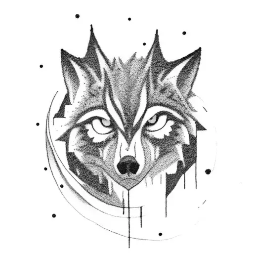 A hauntingly beautiful moonlit night scene with a lone wolf howling in the distance tattoo design idea