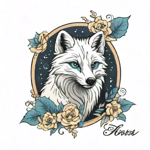 arctic fox surrounded tattoo design idea