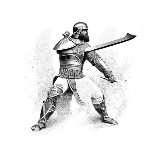Gladiator with Sword fighting in a coloseum  tattoo design idea