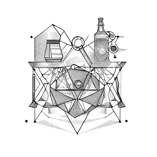 geometric, technology, chemistry, music, drums, beer, alcohol tattoo design idea