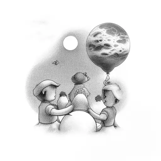 familia, dos nenas y una pareja de adultos. mirando  al cielo estrallado. las niñas mirando a través de un telescopio tattoo design idea