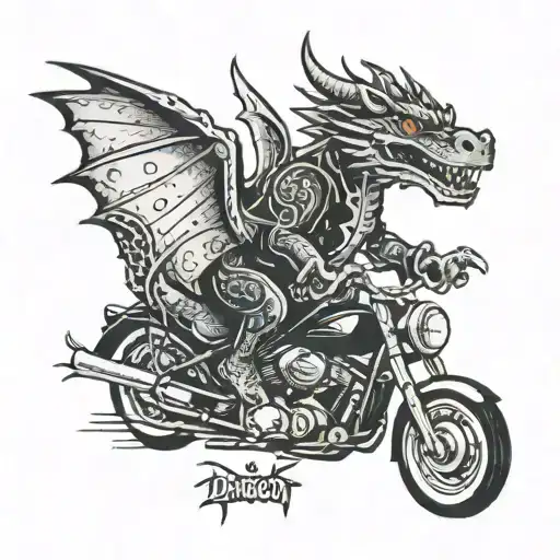 dragon komodo of black jacket riding harley motorcycle tattoo design idea