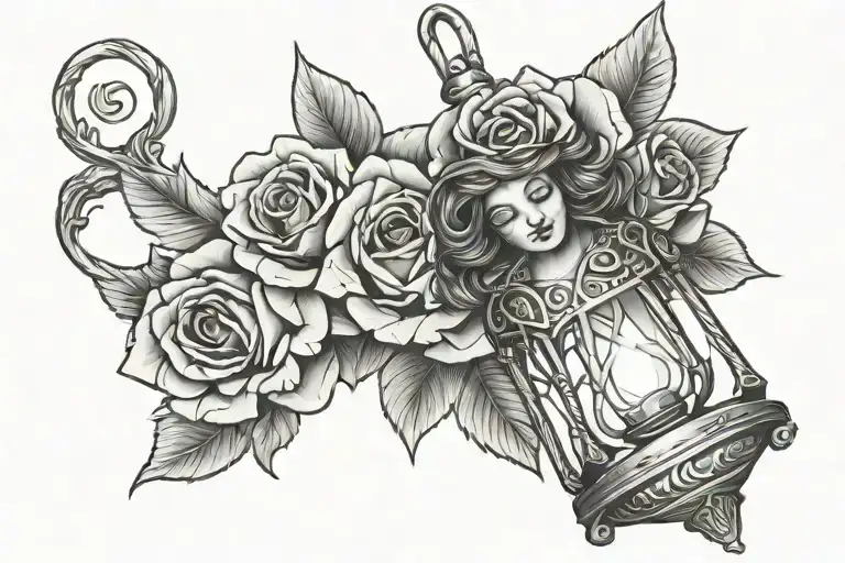 lantern angel rose tattoo design idea