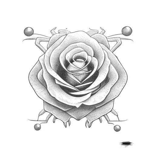 big spider on web which is on pink roses  tattoo design idea