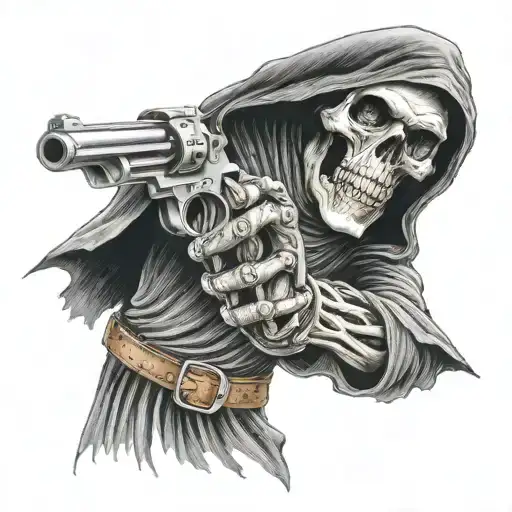 grim reaper pointing a gun at you make tattoo design idea