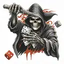 grim reaper throwing dice tattoo design idea