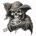 grim reaper throwing dice tattoo design idea