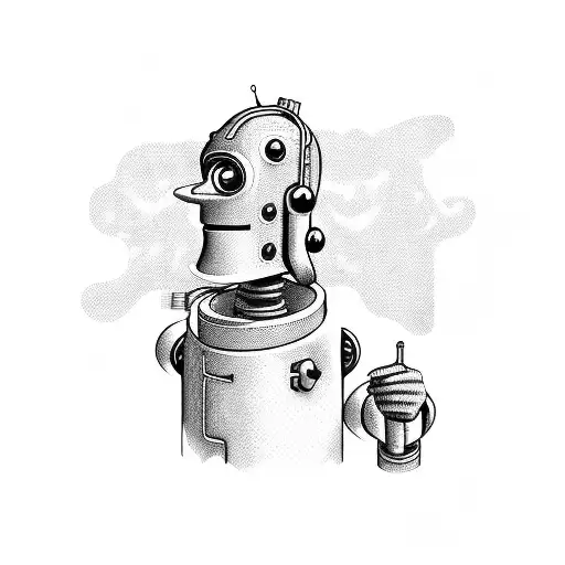 face of bender from futurama on a craft package tattoo design idea
