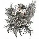 a court of thorns and roses back tattoo, fae wings with nests archerons blade in between   tattoo design idea