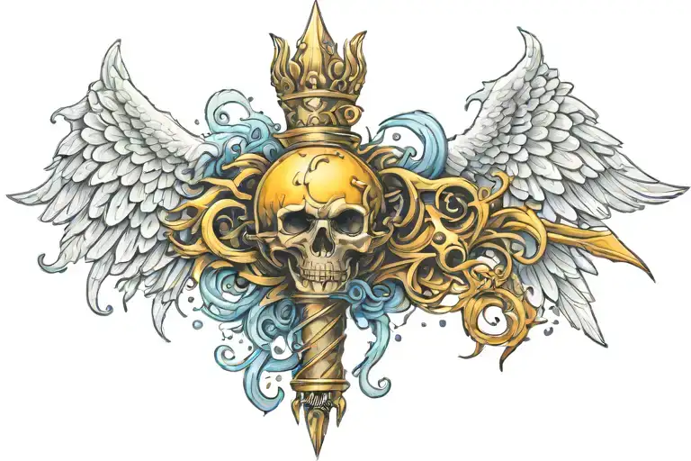 angel spiked mace tattoo design idea