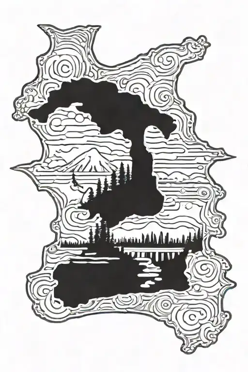 washington state outline filled sky reflected tattoo design idea