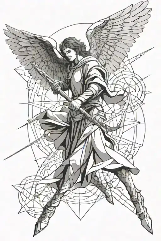 Archangel Gabriel fighting with their swords tattoo design idea