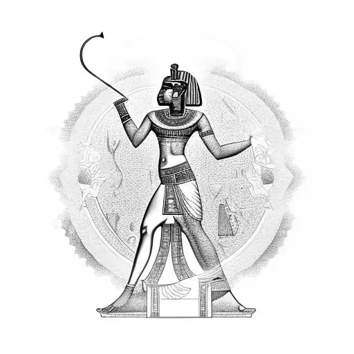 ancient egyptian goddess, capital L, with garnets and carnations tattoo design idea