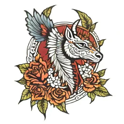 egyptian, bullman, carnation, garnet, pegasus tattoo design idea