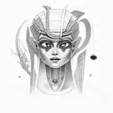 ancient egyptian alien around name Lena with garnets and carnations tattoo design idea