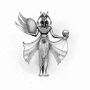 ancient egyptian alien around name Lena with garnets and carnations tattoo design idea