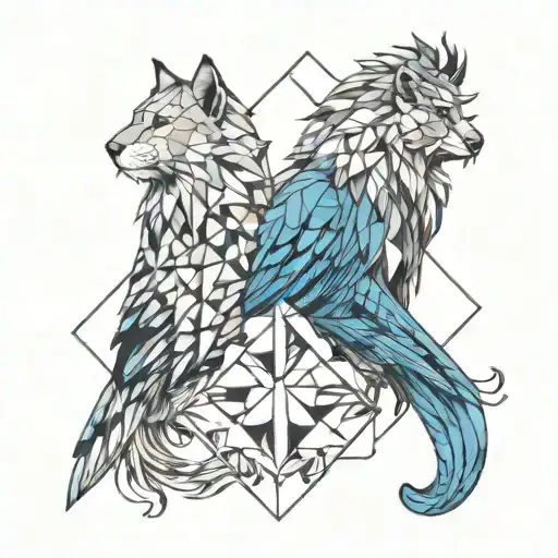 lion and cardinal and blue jay tattoo design idea