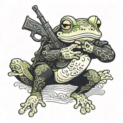 japanese frog with gun tattoo design idea
