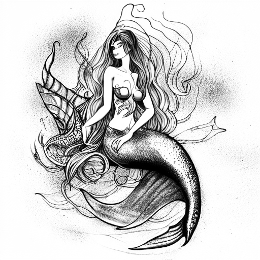 Black And White Line Drawing Tattoo Design Art Ocean Mermaid Sticker Ocean  Drawing Mermaid Drawing Sticker Drawing PNG Transparent Clipart Image and  PSD File for Free Download