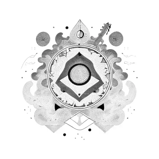 A blackwork design of a guitar with constellations as the sound waves coming out of it tattoo design idea