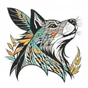 meeko from pocahontas with colors of the wind blowing tall grass tattoo design idea