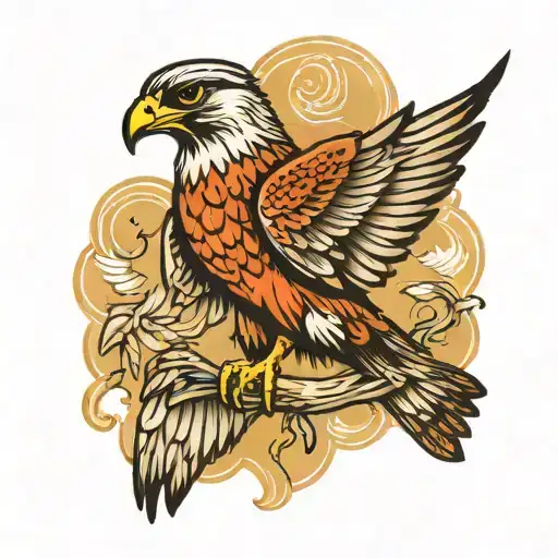 falcon hunting in flight with outstretched wings tattoo design idea