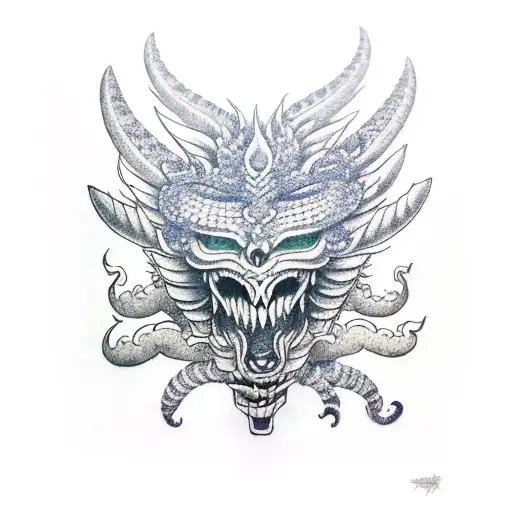 kukulkan fulm body arising in a side view with wind blowing tattoo design idea