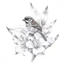 Sparrow holding a lily tattoo design idea