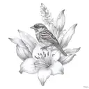 Sparrow holding a lily tattoo design idea