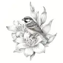 Sparrow holding a lily tattoo design idea