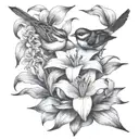 sparrow and lilies intertwined tattoo design idea